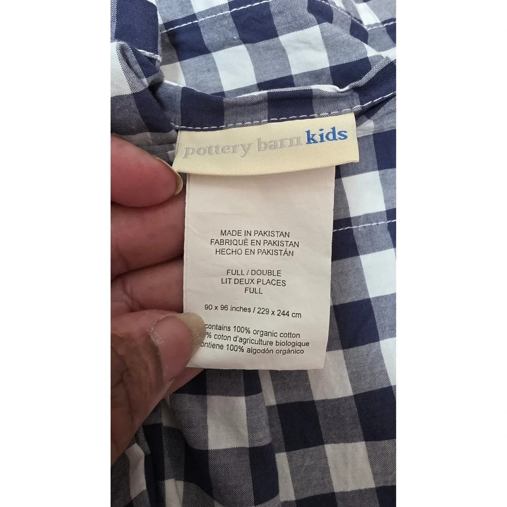 Pottery Barn Kids Gingham Duvet Set Full Navy Blue White Organic Cotton Plaid